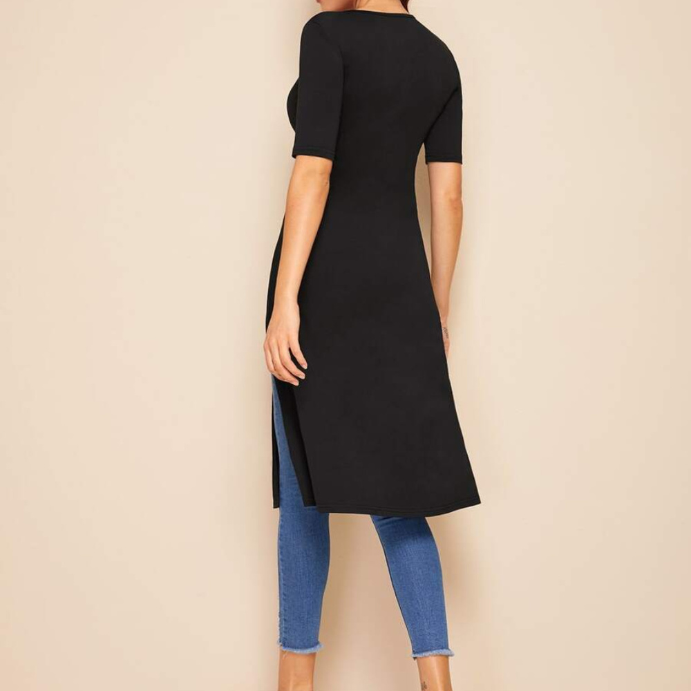 Long Layer Short Sleeve Pullover Cotton Tee Shirt. - Picture 4 of 5